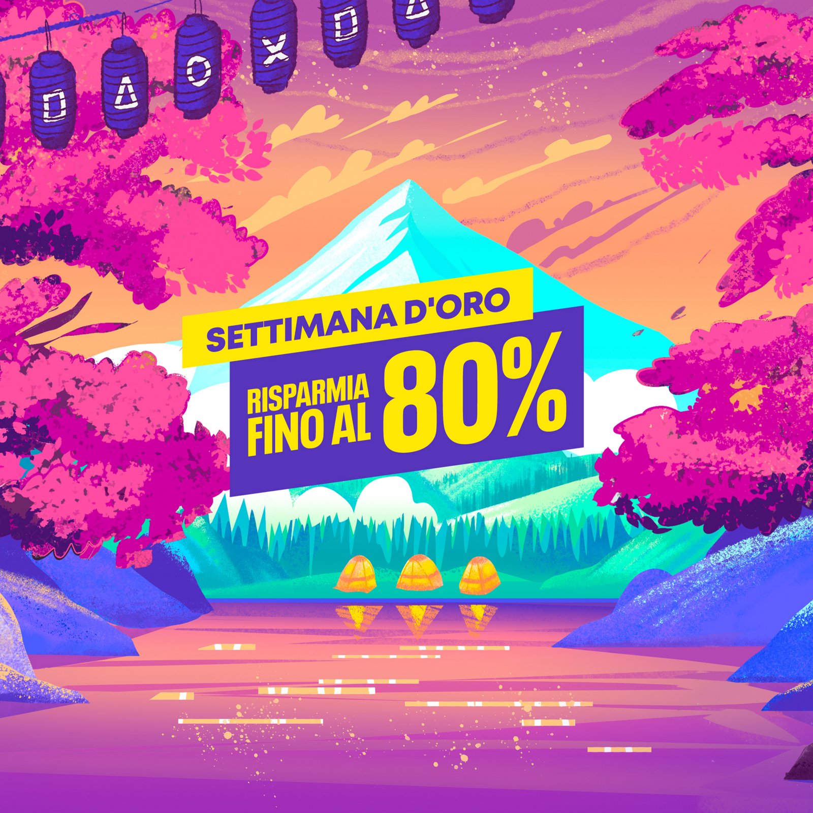 Immagine che mostra che è arrivata la Settimana d'oro su PS Store dove puoi risparmiare fino al'80%